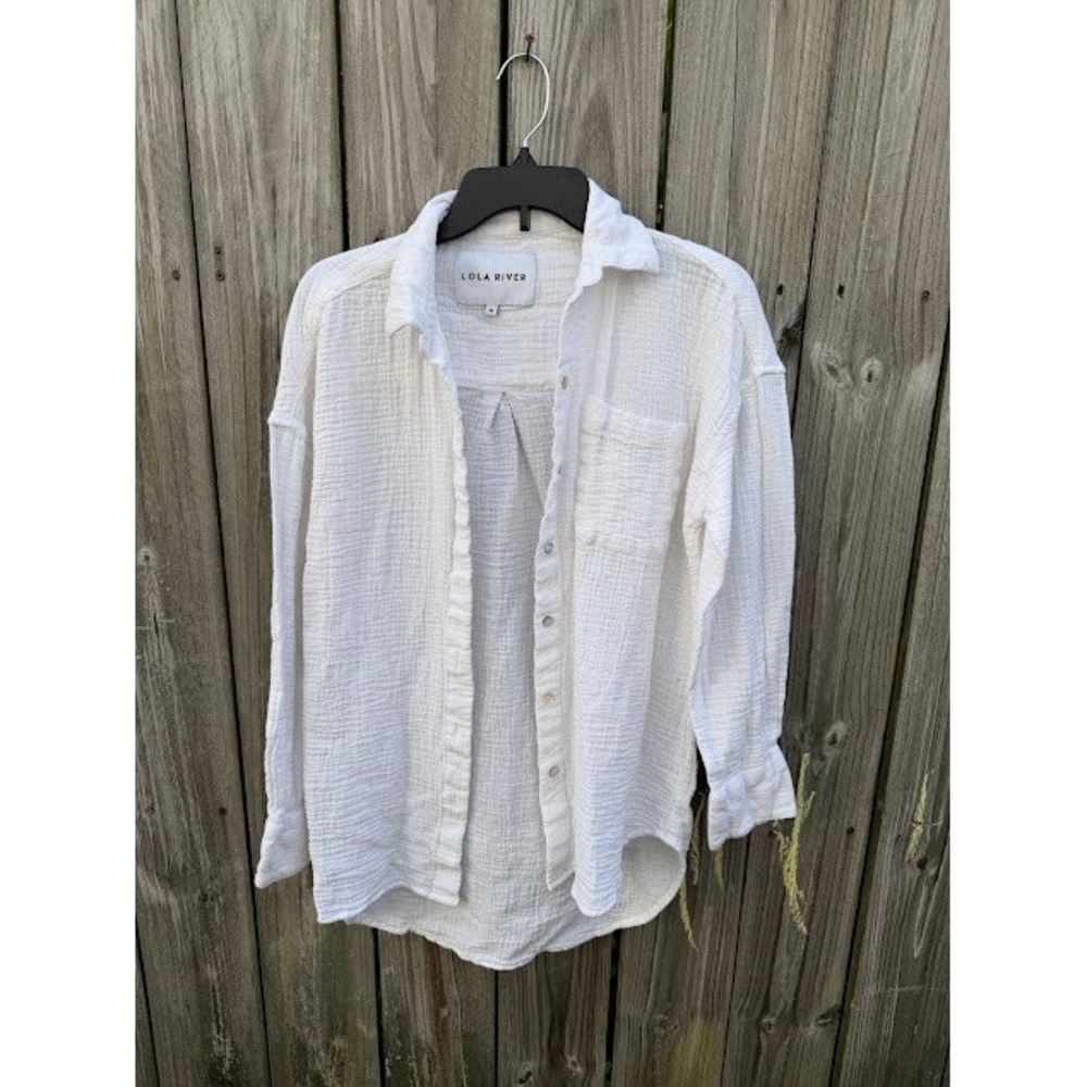 Coastal Boho Lola River Button Down Shirt Medium White Double Gauze Relaxed